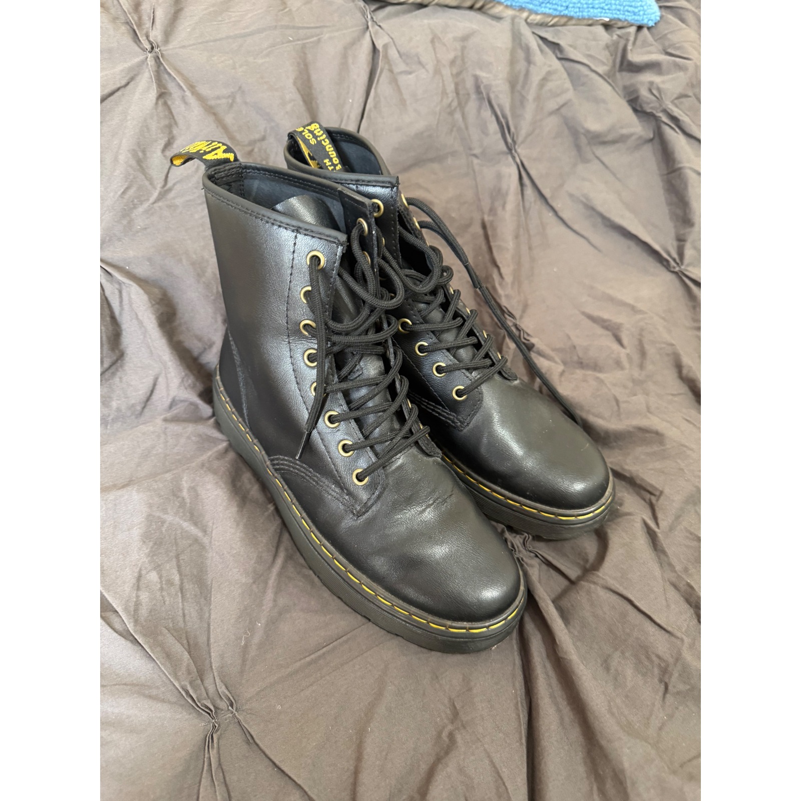 Doc Martens Zavala Black Leather Ankle Boots Combat Lace Up Women's Us 9